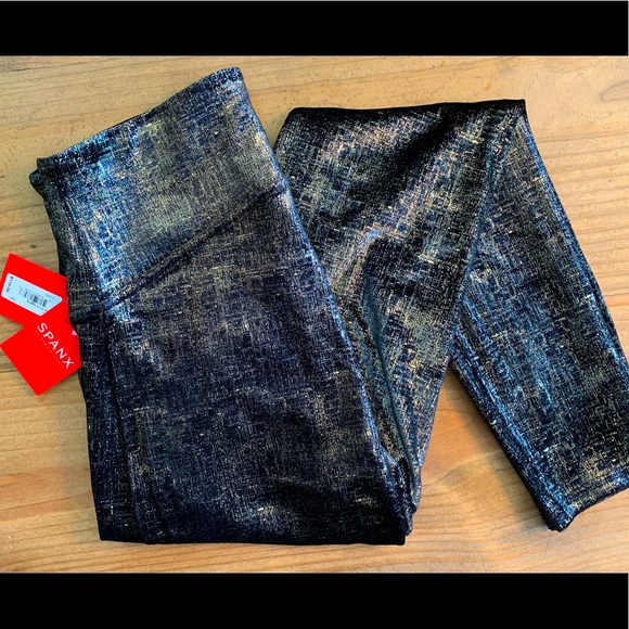 SPANX Pants - SPANX Velvet Shine Leggings, LARGE, Black Gold